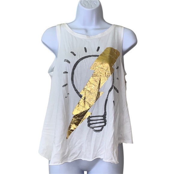 Junk Food Tee Shirt Sleeveless White Foil Lightbulb Idea Crop Top - Picture 12 of 12